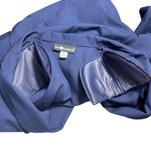 VTG 80s Sag Harbor Navy One Button Blazer L Office Siren Corpcore Shoulder Pads - Picture 6 of 9